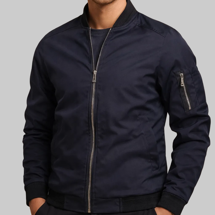 Men’s Zipped Bomber Jacket with Ribbed Collar