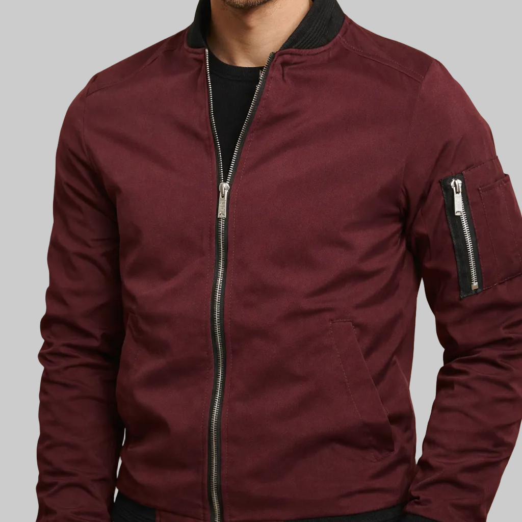 Men’s Zipped Bomber Jacket with Ribbed Collar