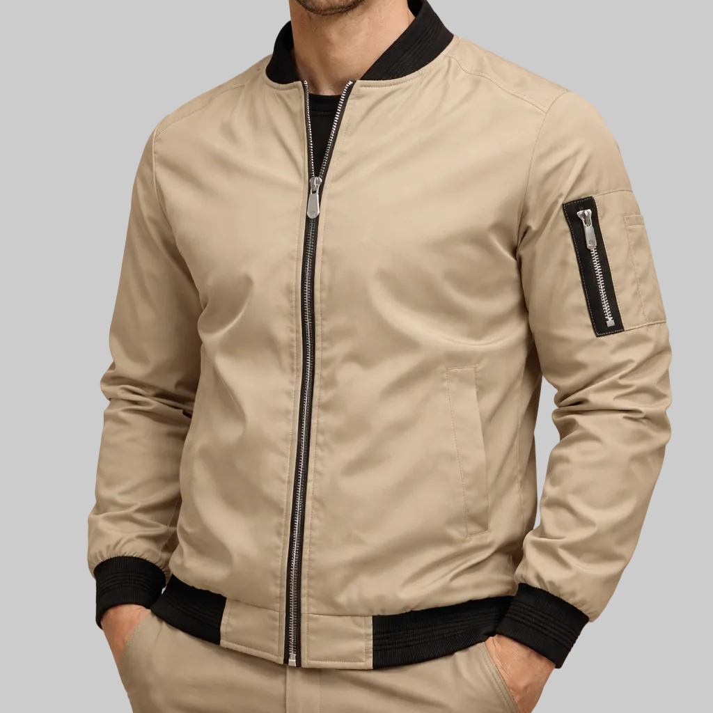 Men’s Zipped Bomber Jacket with Ribbed Collar