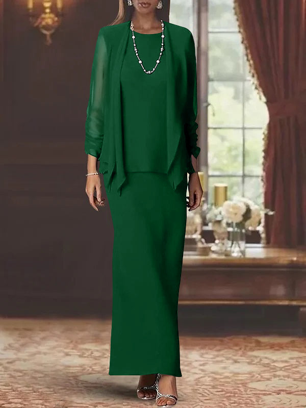 Mother of the Bride Dress Set with Jacket – Elegant Floor-Length Chiffon Sheath Gown for Formal Occasions 38
