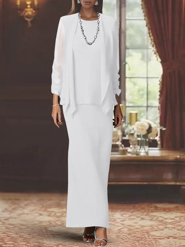 Mother of the Bride Dress Set with Jacket – Elegant Floor-Length Chiffon Sheath Gown for Formal Occasions 51