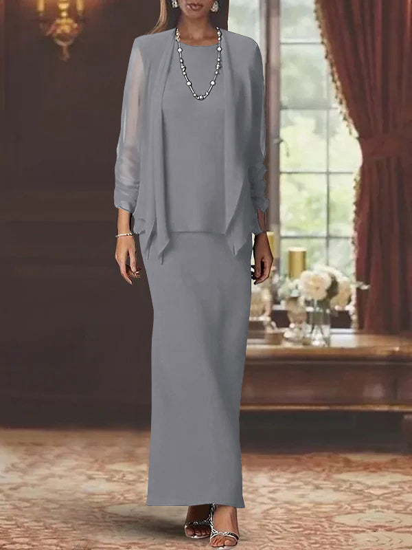 Mother of the Bride Dress Set with Jacket – Elegant Floor-Length Chiffon Sheath Gown for Formal Occasions 54