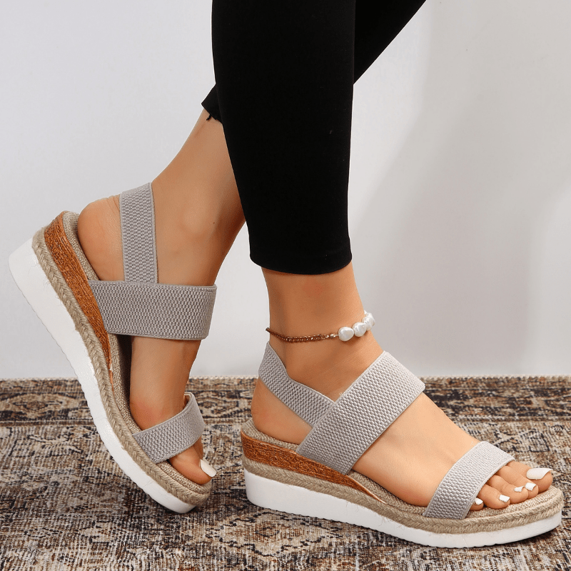 Orthopedic platform sandals featuring elastic straps, designed for comfort with a lightweight and breathable construction, perfect for all-day wear. 10