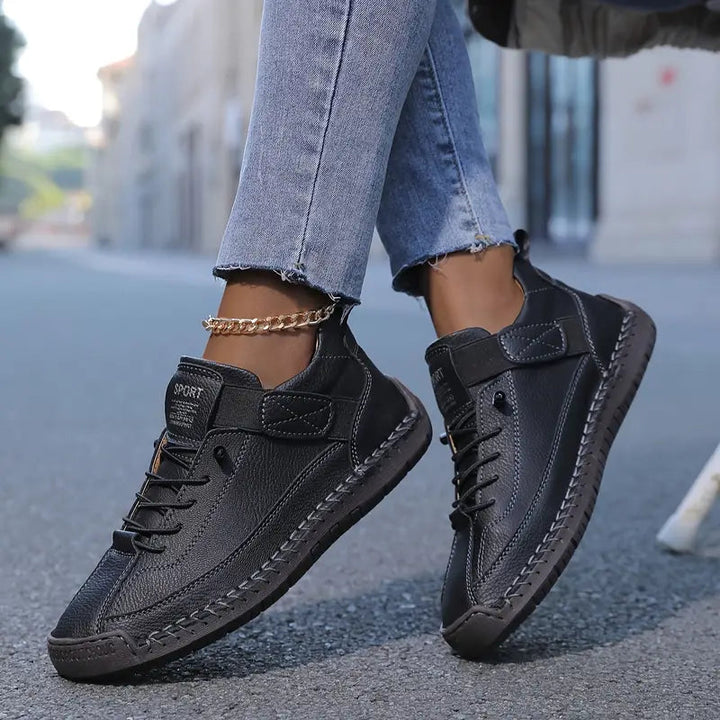 Orthopedic sneakers featuring a shock-absorbing EVA sole, breathable leather upper, wide fit, and slip-on design for ultimate comfort and support. 0