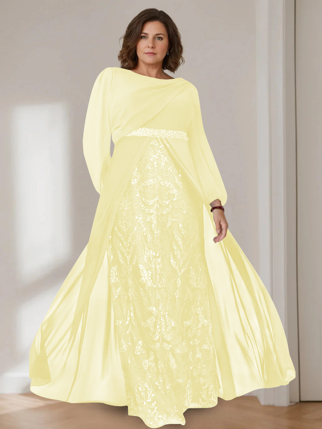 Plus size mother of the bride dress featuring sequins, a floor-length A-line silhouette, and elegant chiffon fabric in dark green. 32