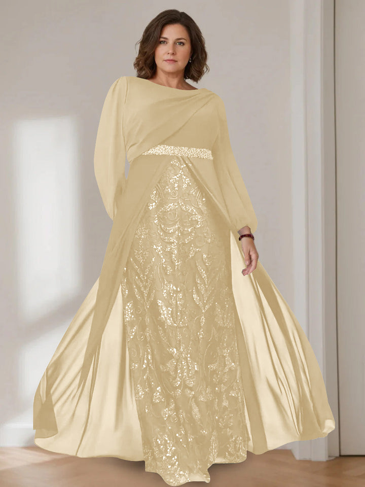 Plus size mother of the bride dress featuring sequins, a floor-length A-line silhouette, and elegant chiffon fabric in dark green. 8