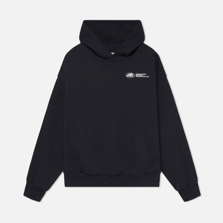 Unisex oversized hoodie featuring a bold graphic design, made from heavyweight cotton-blend fleece for comfortable and stylish streetwear. 6