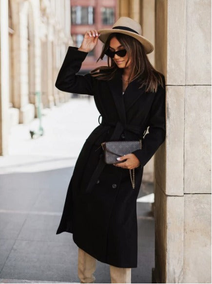 Women's Trench Coat with Belt and Double-Breasted Front – Elegant Mid-Length Outerwear for Winter Coats