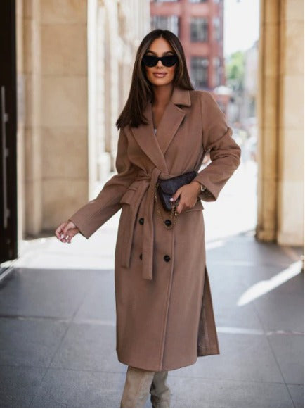 Women's Trench Coat with Belt and Double-Breasted Front – Elegant Mid-Length Outerwear for Winter Coats