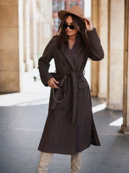 Women's Trench Coat with Belt and Double-Breasted Front – Elegant Mid-Length Outerwear for Winter Coats