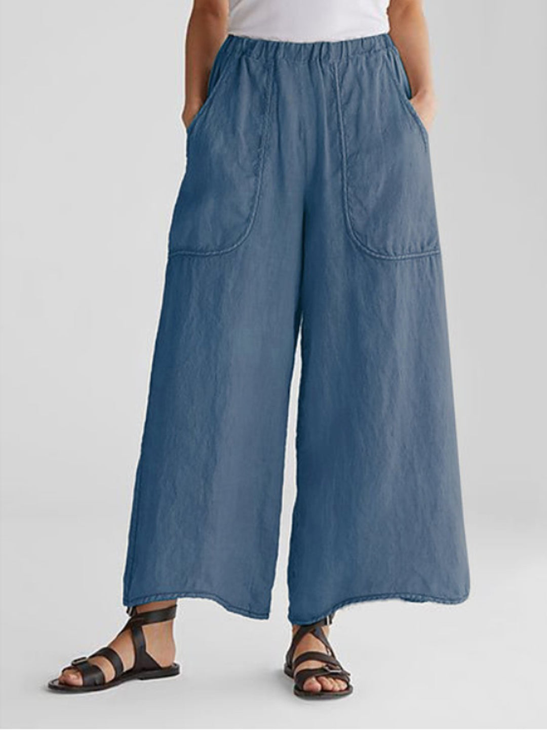 Wide Leg Linen Pants with Elastic Waistband – Airy Relaxed Fit in White 2