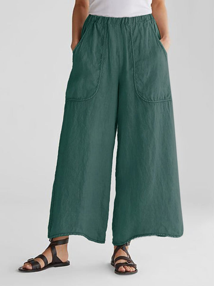 Wide Leg Linen Pants with Elastic Waistband – Airy Relaxed Fit in White 4