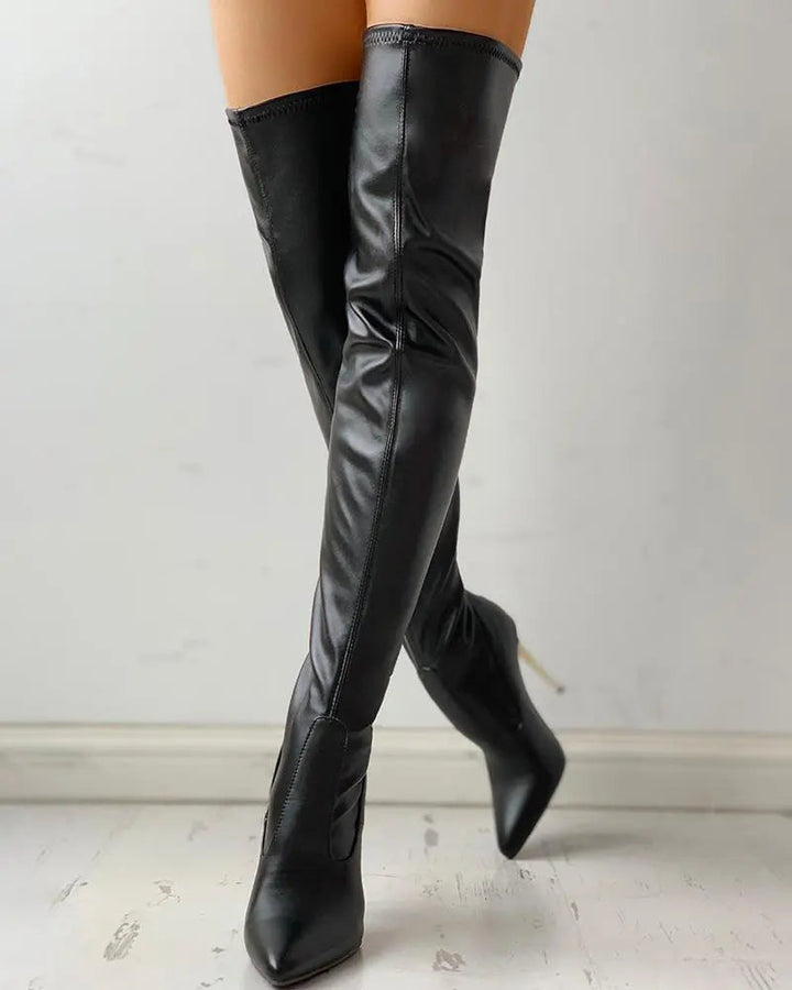 Winter Ankle Boots with Discreet Heel – Black Leather Knee-High Design 1
