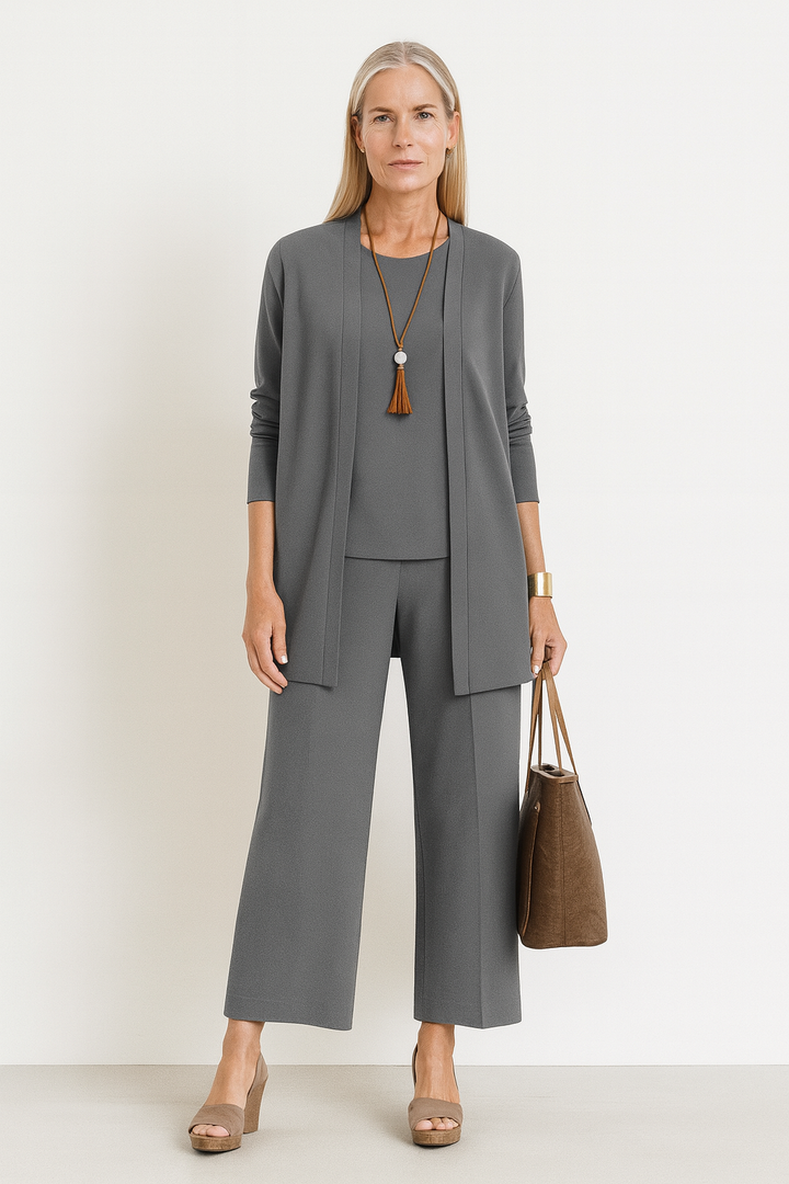 Women's 3-Piece Cardigan Set with Wide-Leg Trousers – Versatile Autumn Outfit in Multiple Colors 0