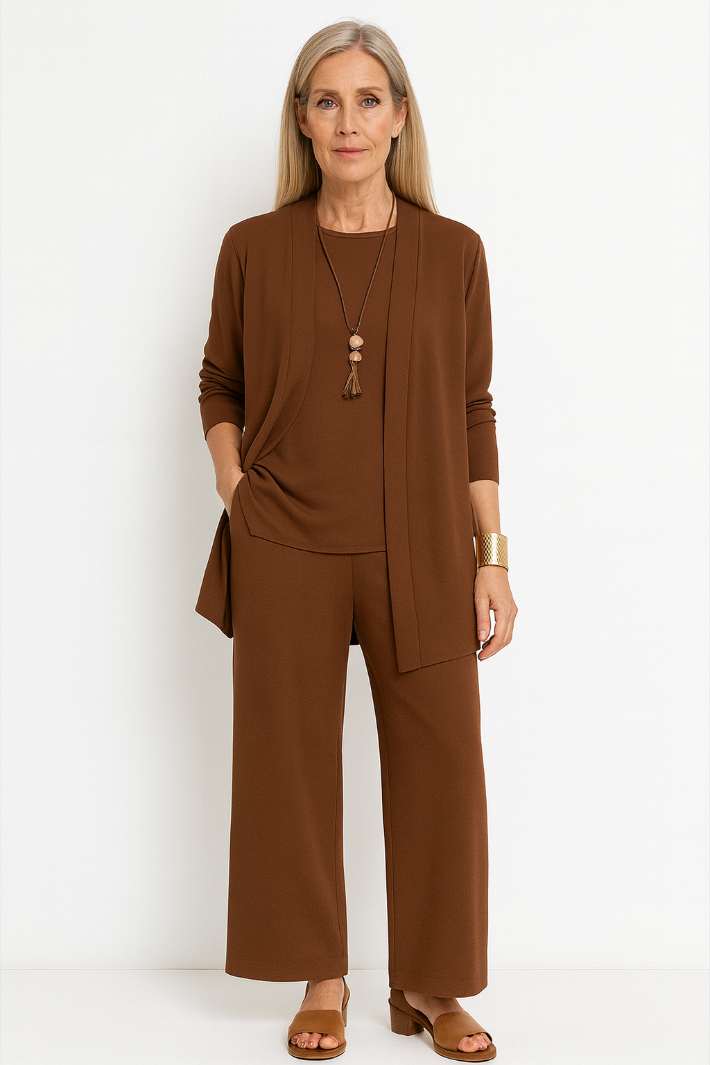 Women's 3-Piece Cardigan Set with Wide-Leg Trousers – Versatile Autumn Outfit in Multiple Colors 5