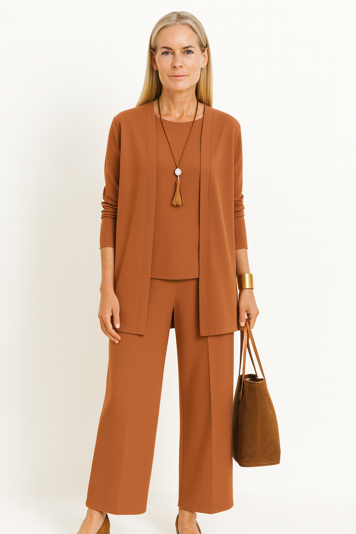 Women's 3-Piece Cardigan Set with Wide-Leg Trousers – Versatile Autumn Outfit in Multiple Colors 9