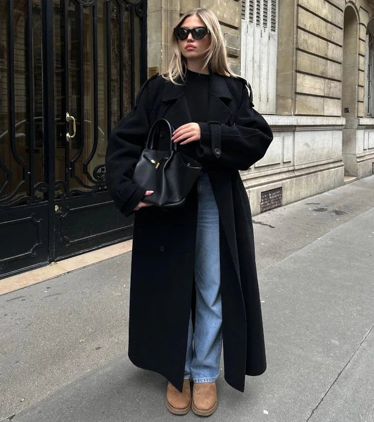 Women’s Belted Long Double-Breasted Coat