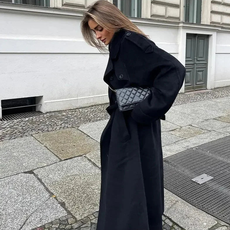 Women’s Belted Long Double-Breasted Coat