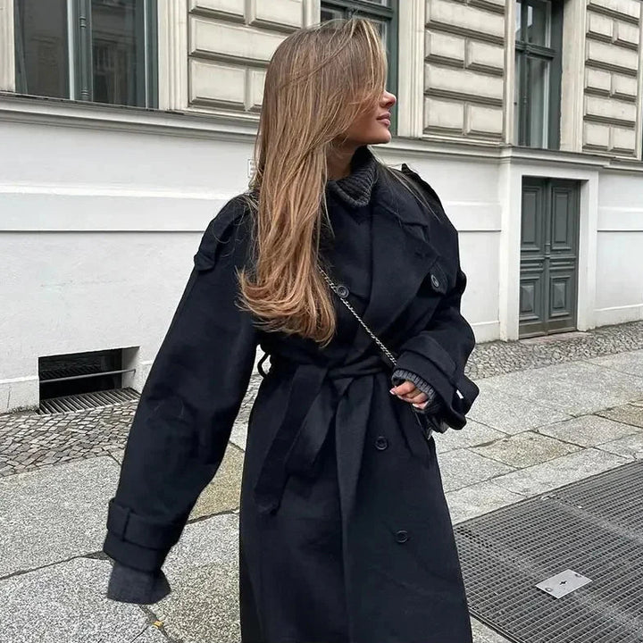 Women’s Belted Long Double-Breasted Coat