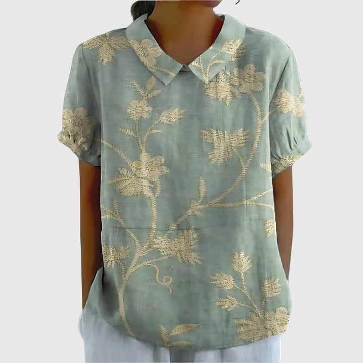 Women's Blouse with Classic Collar and Short Sleeves – Floral Print Summer Top for Women 0