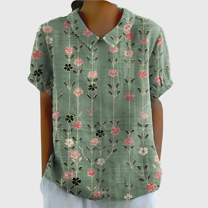 Women's Blouse with Classic Collar and Short Sleeves – Floral Print Summer Top for Women 1