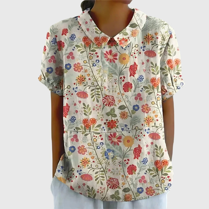 Women's Blouse with Classic Collar and Short Sleeves – Floral Print Summer Top for Women 10