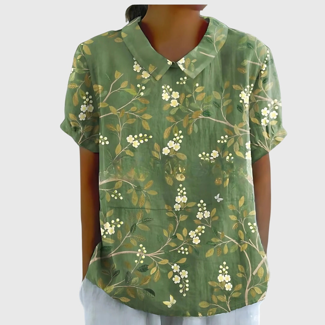 Women's Blouse with Classic Collar and Short Sleeves – Floral Print Summer Top for Women 11