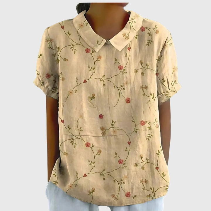 Women's Blouse with Classic Collar and Short Sleeves – Floral Print Summer Top for Women 2