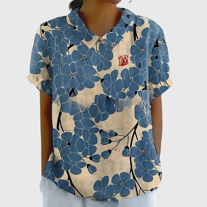 Women's Blouse with Classic Collar and Short Sleeves – Floral Print Summer Top for Women 4