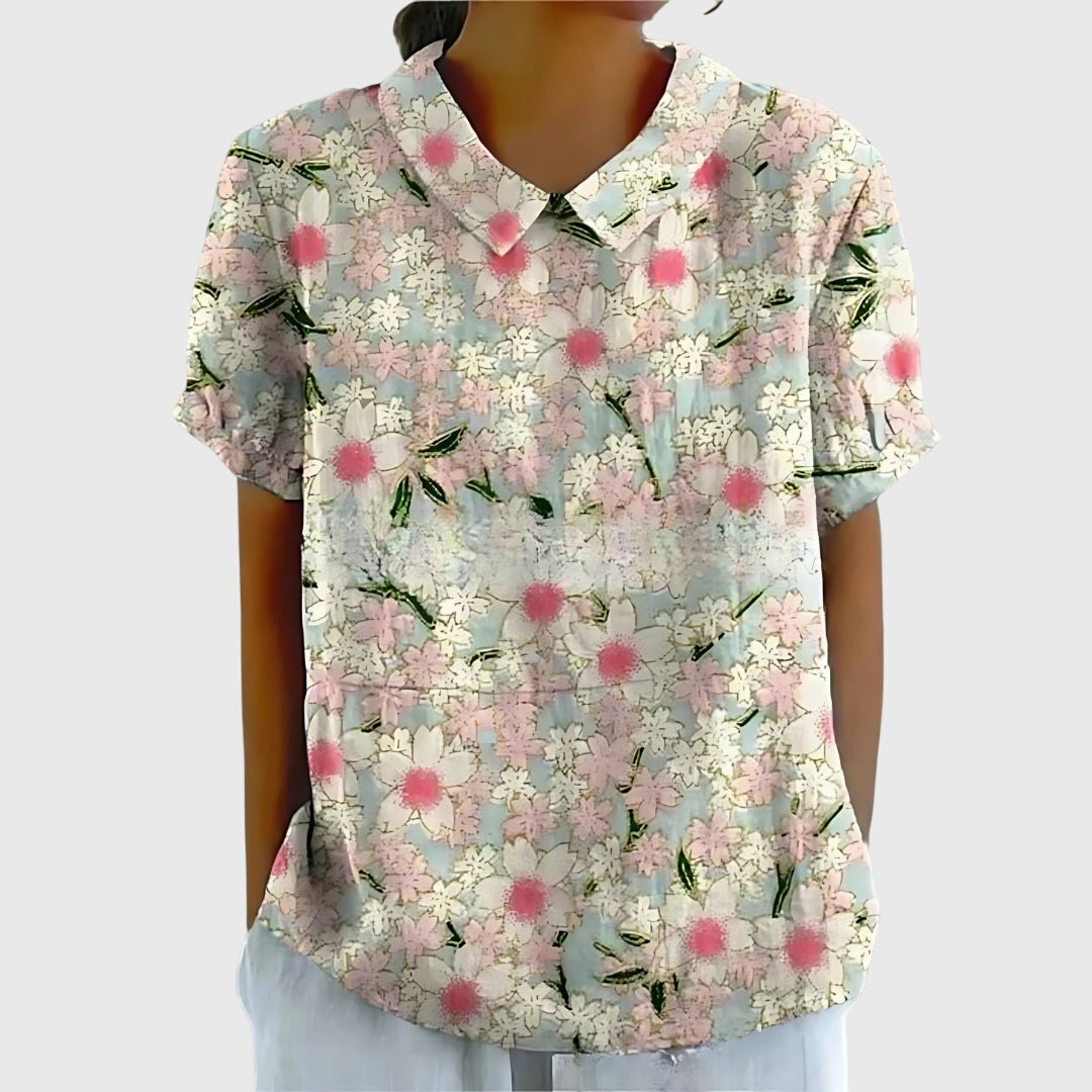 Women's Blouse with Classic Collar and Short Sleeves – Floral Print Summer Top for Women 5