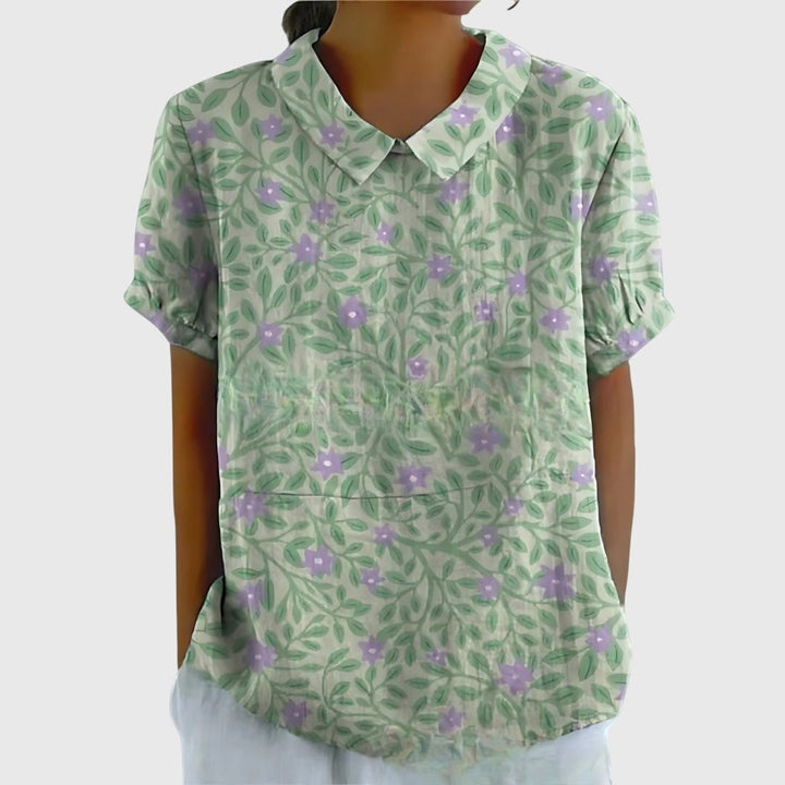 Women's Blouse with Classic Collar and Short Sleeves – Floral Print Summer Top for Women 8
