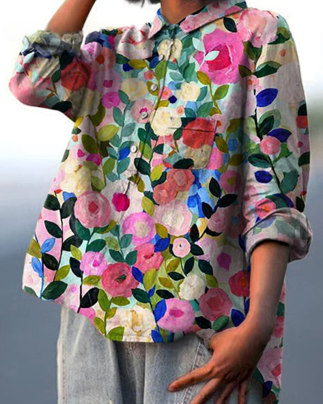 Women's Blouse with Floral Print and Chest Pocket – Comfortable Summer Top for Casual Wear 1