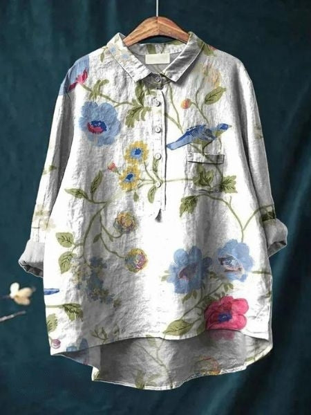 Women's Blouse with Floral Print and Chest Pocket – Comfortable Summer Top for Casual Wear 12