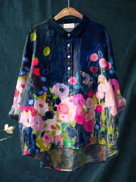 Women's Blouse with Floral Print and Chest Pocket – Comfortable Summer Top for Casual Wear 14