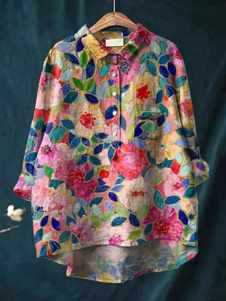 Women's Blouse with Floral Print and Chest Pocket – Comfortable Summer Top for Casual Wear 2
