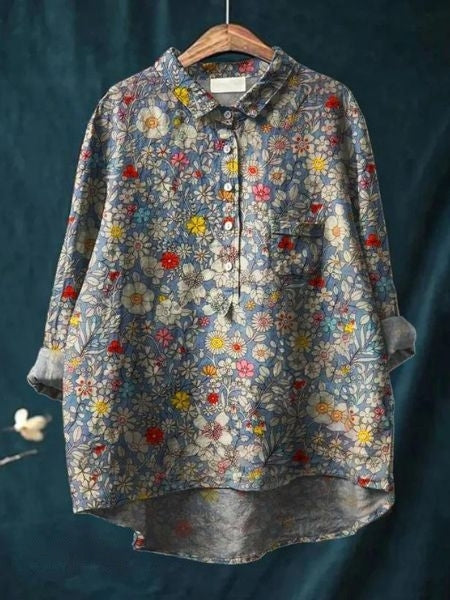 Women's Blouse with Floral Print and Chest Pocket – Comfortable Summer Top for Casual Wear 3