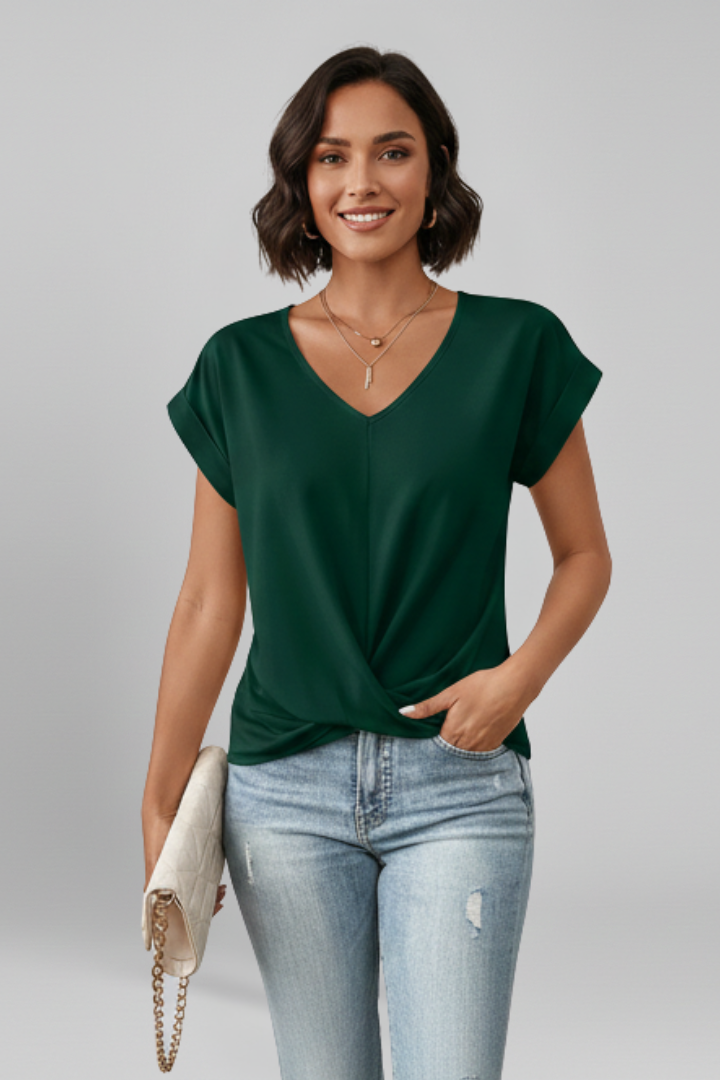 Women's Blouse with V-Neck and Short Sleeves – Casual White Summer Top for Women 10