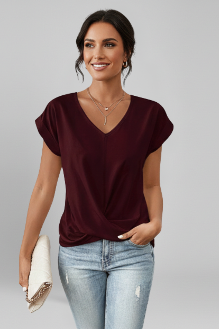 Women's Blouse with V-Neck and Short Sleeves – Casual White Summer Top for Women 11