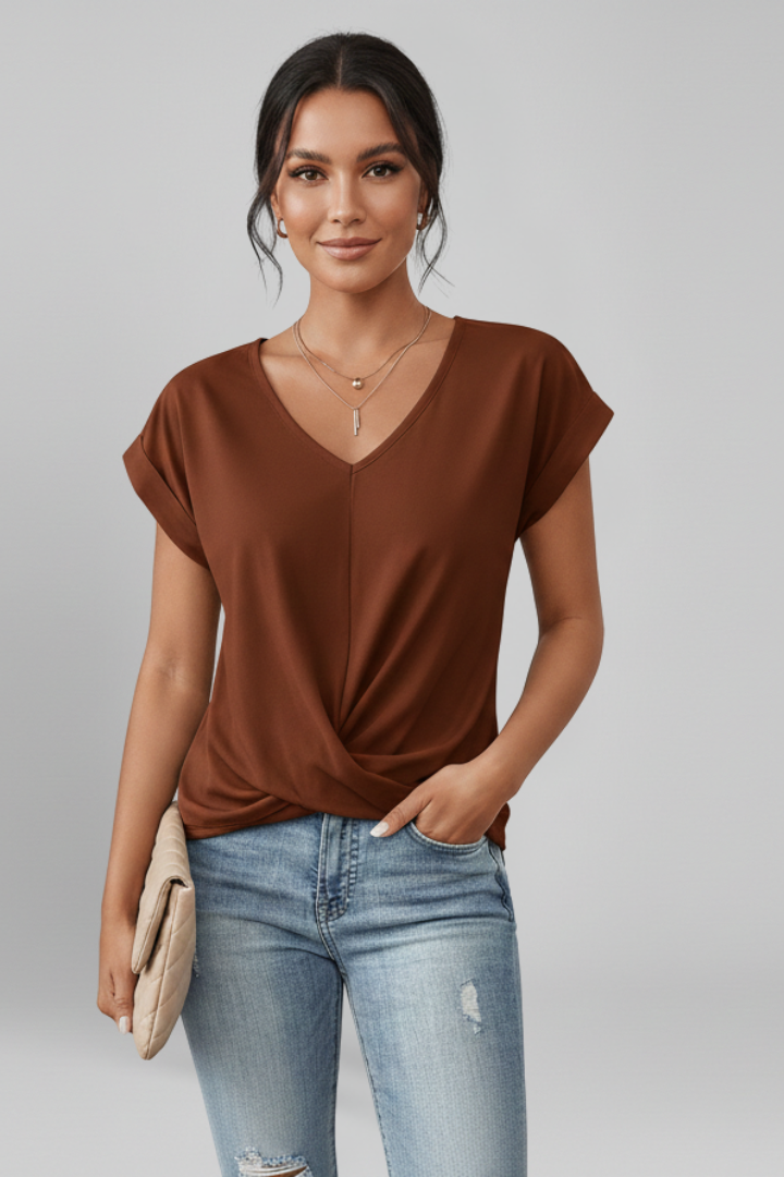Women's Blouse with V-Neck and Short Sleeves – Casual White Summer Top for Women 6