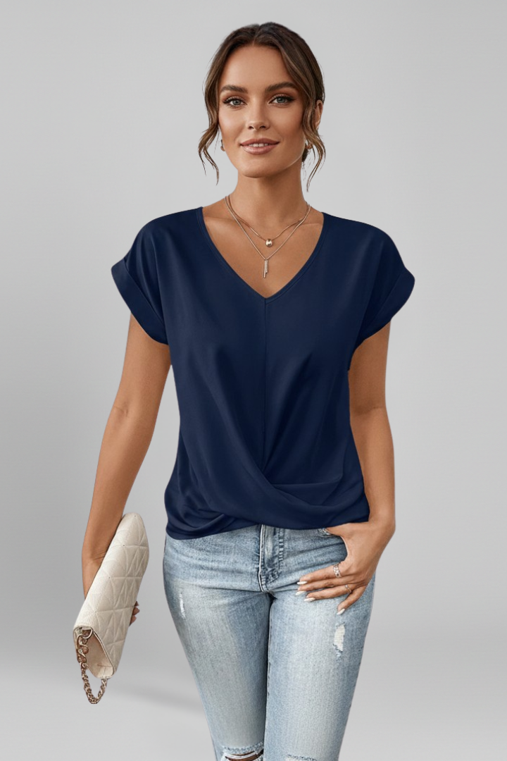Women's Blouse with V-Neck and Short Sleeves – Casual White Summer Top for Women 7