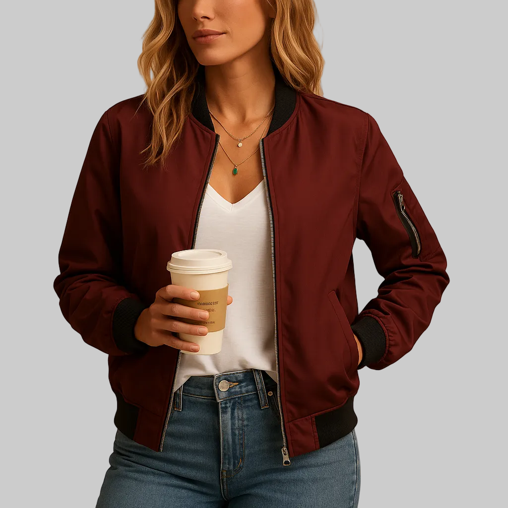 Women’s Bomber Jacket with Ribbed Cuffs