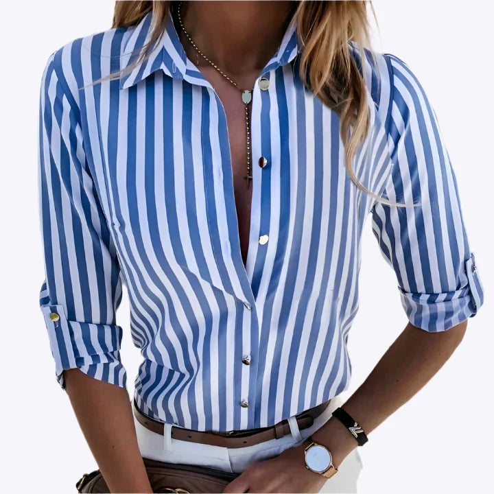 Women's Breton Striped Blouse with Long Sleeves – Classic Fit 0
