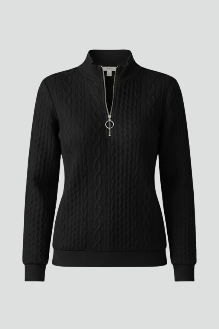 Women's Cable Knit Jumper with Zip Neck – Casual Elegance and Comfort 1