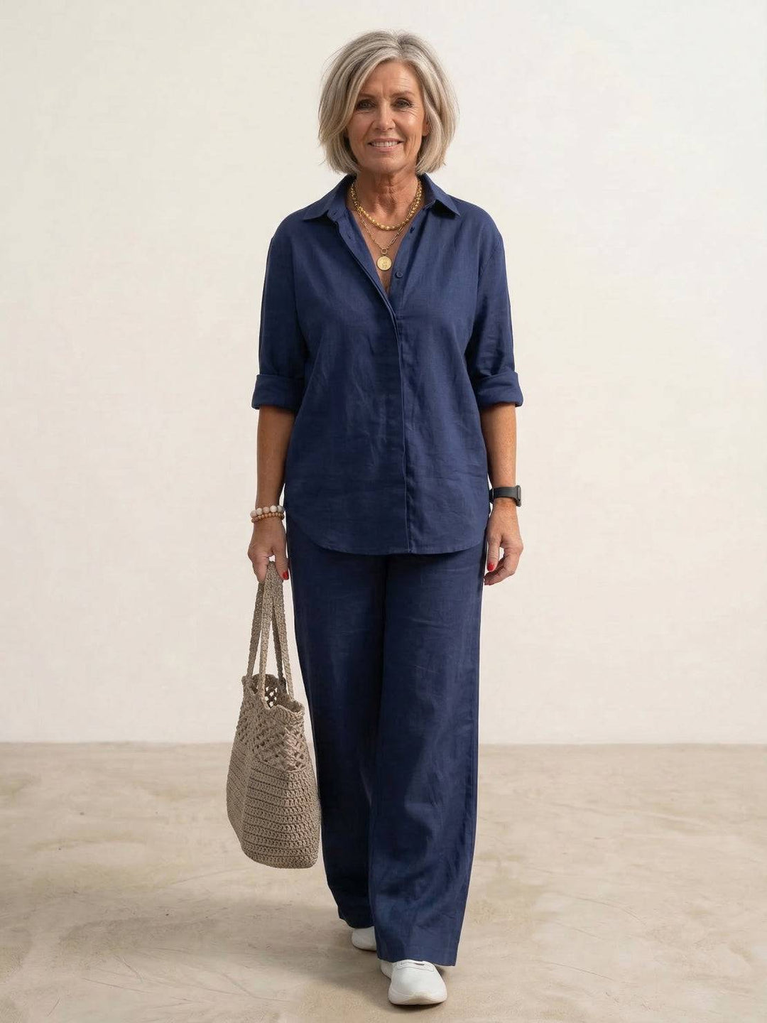 Women's Co-Ord Set with Oversized Shirt and Wide-Leg Trousers – Casual Two Piece Set in Cotton Blend 0