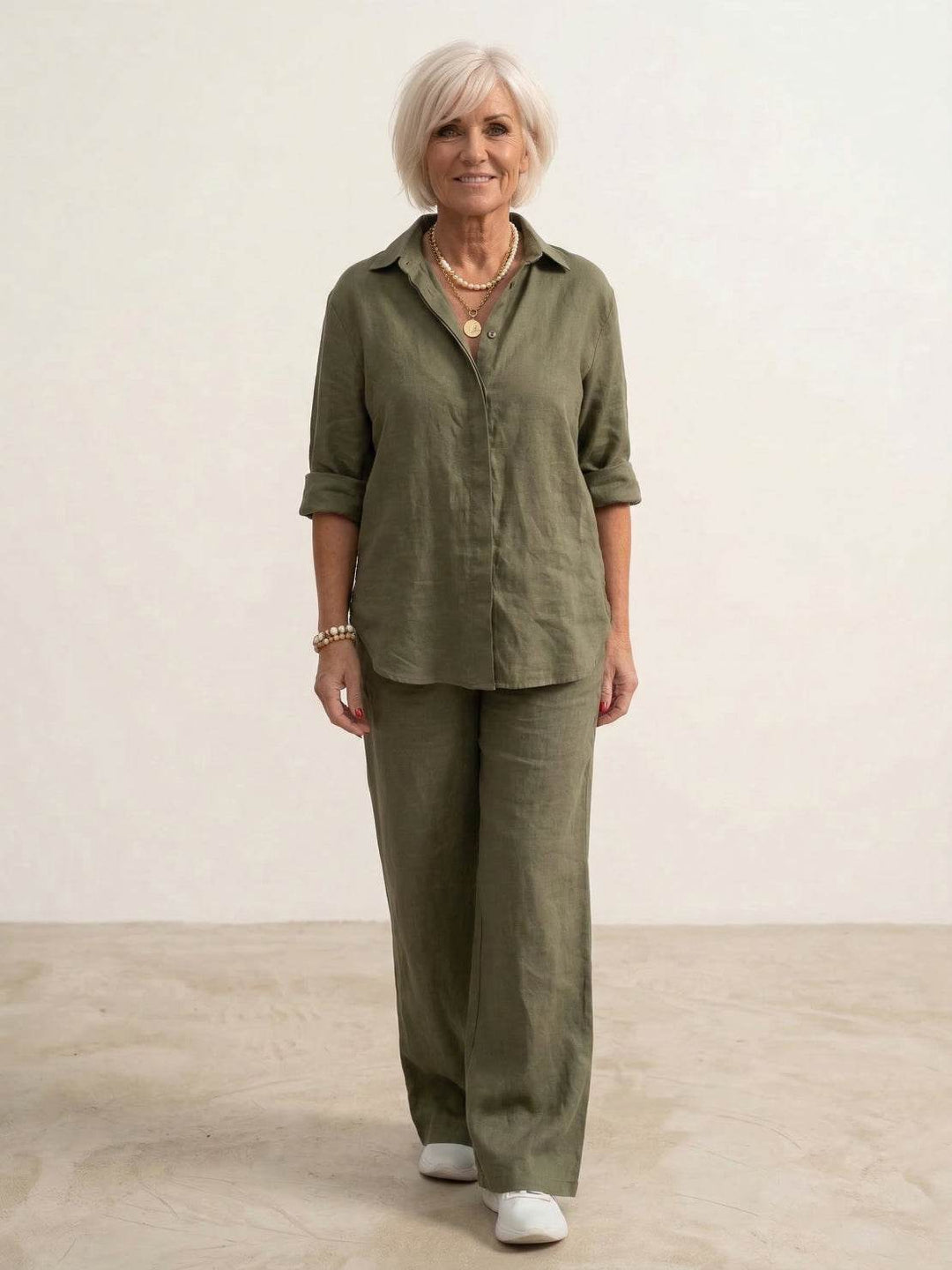 Women's Co-Ord Set with Oversized Shirt and Wide-Leg Trousers – Casual Two Piece Set in Cotton Blend 2