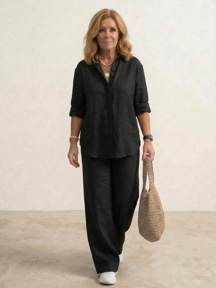 Women's Co-Ord Set with Oversized Shirt and Wide-Leg Trousers – Casual Two Piece Set in Cotton Blend 3