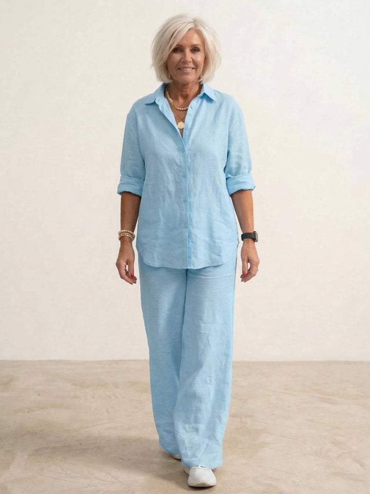 Women's Co-Ord Set with Oversized Shirt and Wide-Leg Trousers – Casual Two Piece Set in Cotton Blend 4