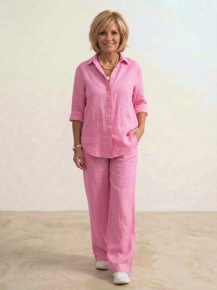 Women's Co-Ord Set with Oversized Shirt and Wide-Leg Trousers – Casual Two Piece Set in Cotton Blend 5