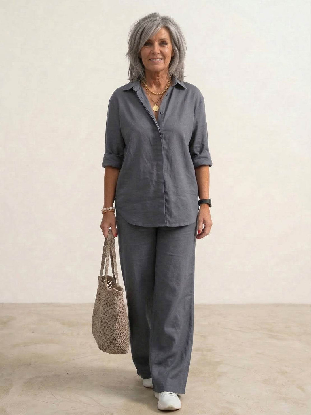 Women's Co-Ord Set with Oversized Shirt and Wide-Leg Trousers – Casual Two Piece Set in Cotton Blend 6