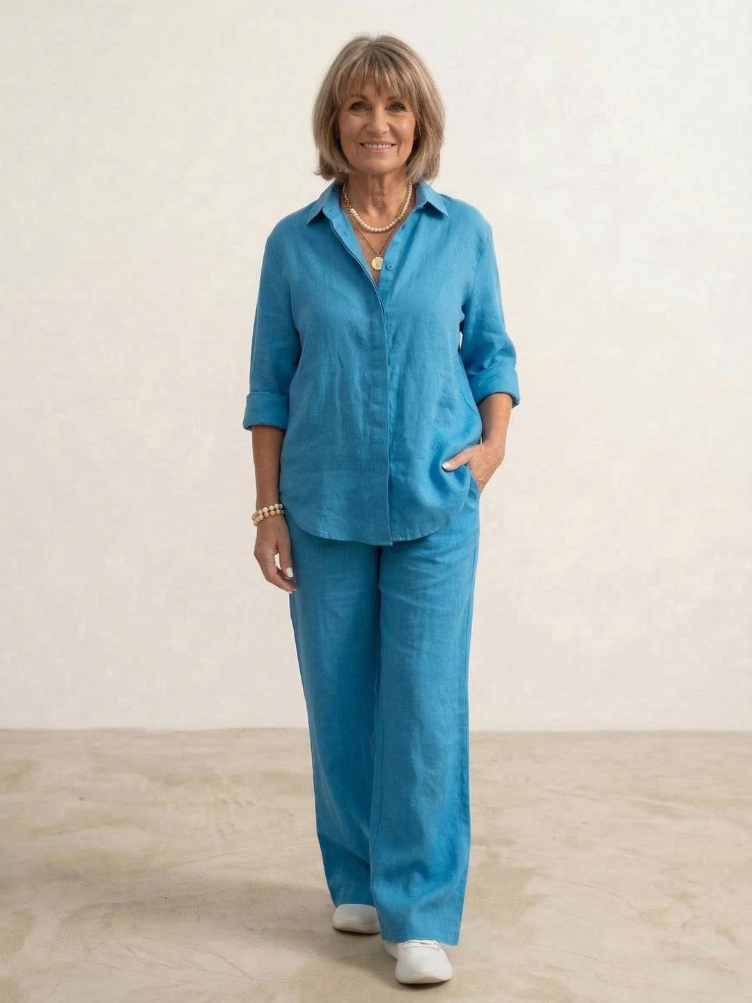 Women's Co-Ord Set with Oversized Shirt and Wide-Leg Trousers – Casual Two Piece Set in Cotton Blend 7
